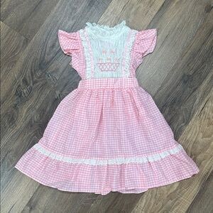 Princess Anne hand smocked Dress Girls vintage white/pink size 6